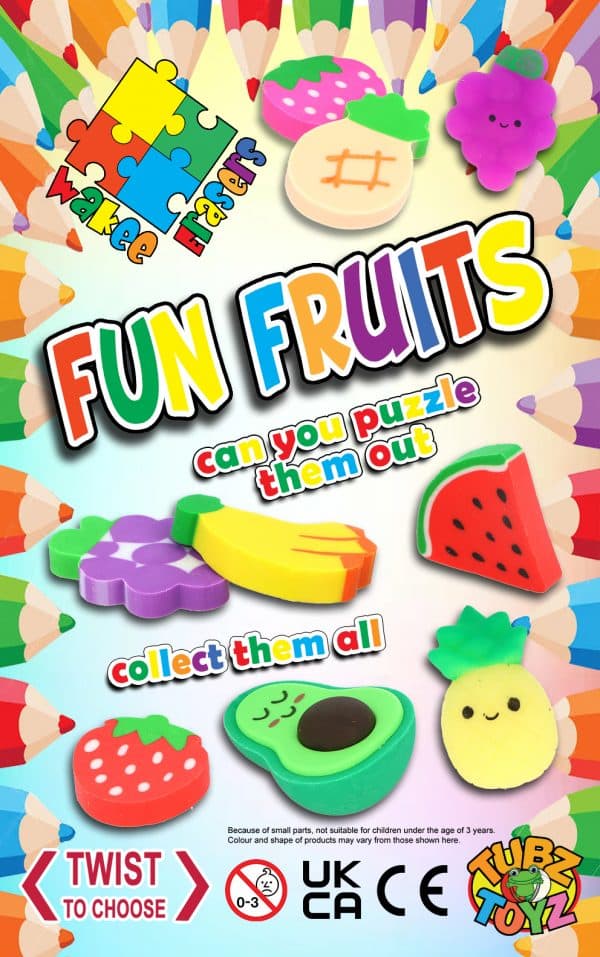 Wakee Erasers Fun Fruits 50mm (Qty 100: 30p each)